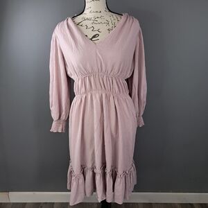 Calvin Klein Pink 3/4 Sleeve Tiered Dress Size 4 Ruffle